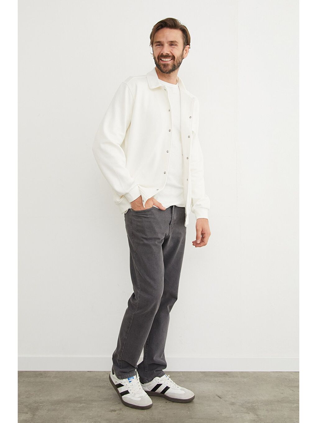 Ekru Çıt Çıtlı Cepli Polo Yaka Ceket-3