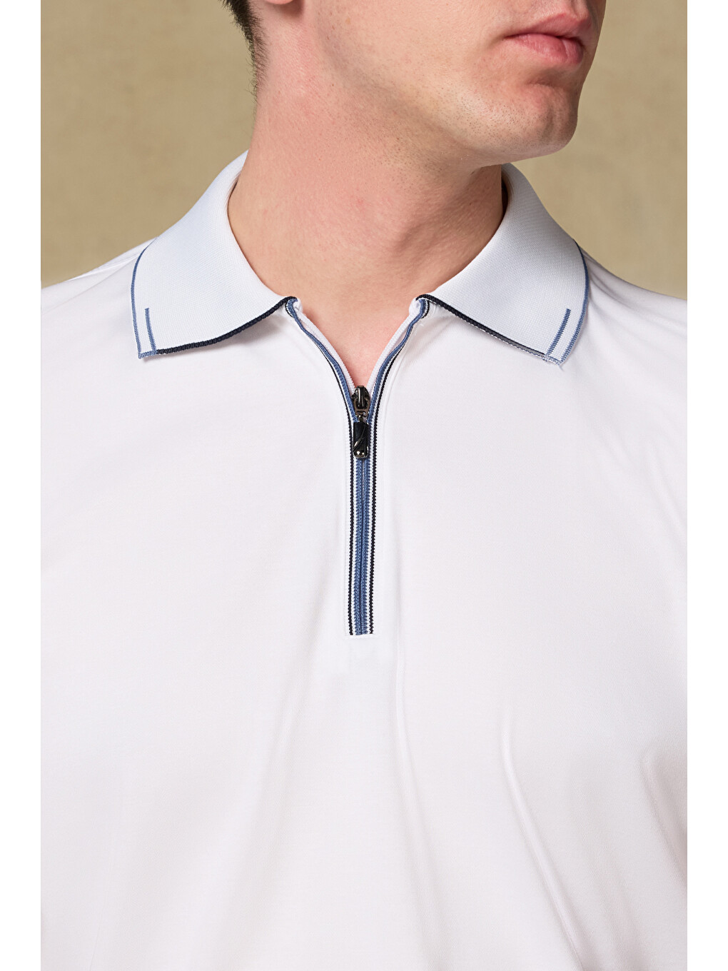 Nero Merserize Pamuklu Modern Fit Beyaz Polo Yaka Erkek Düz Polo Shirt-2