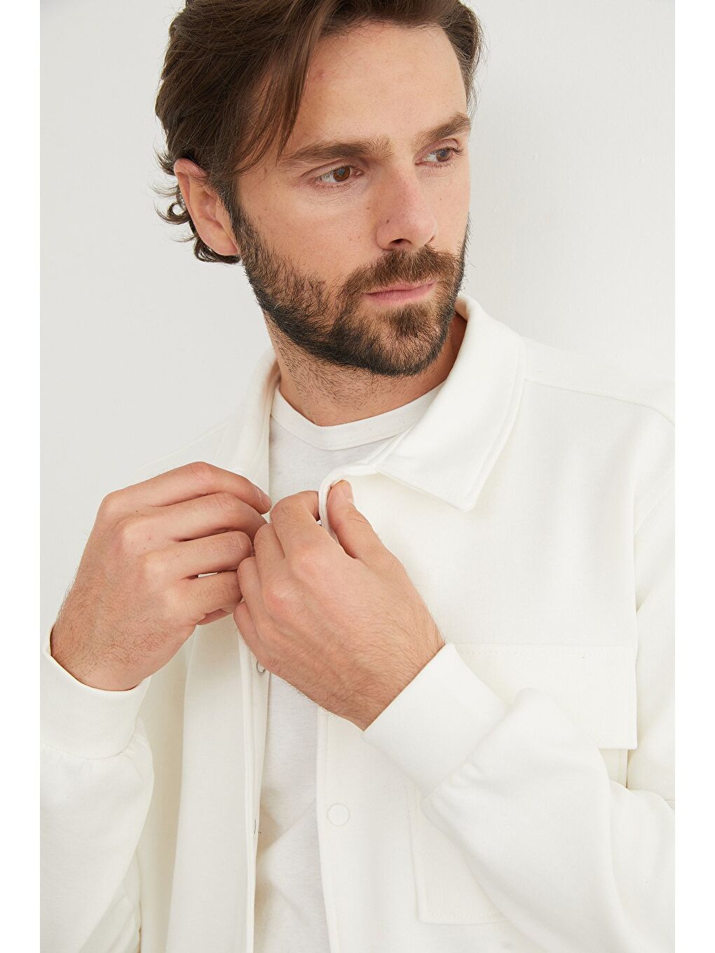 Ekru Çıt Çıtlı Cepli Polo Yaka Ceket-4