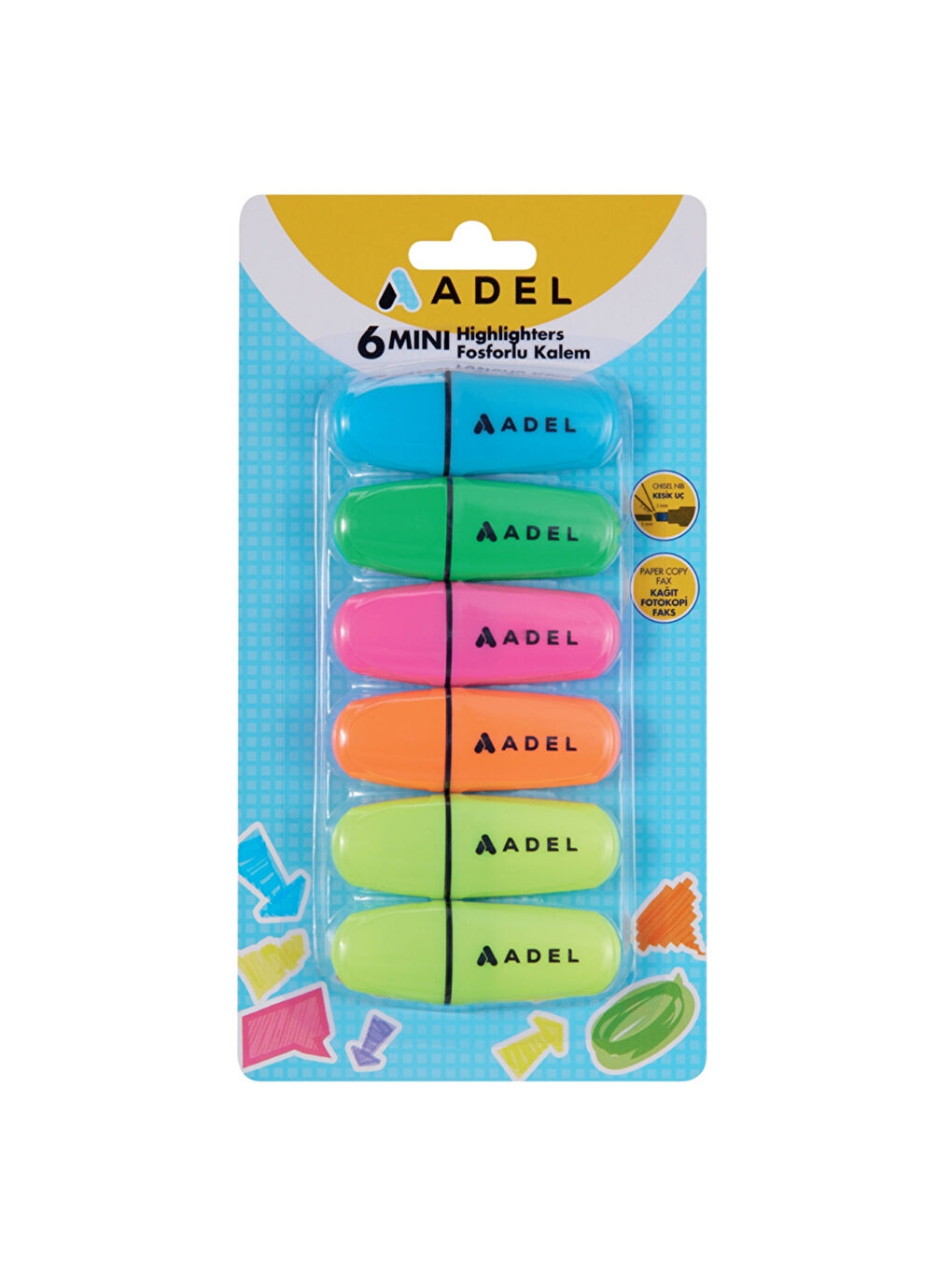 Mini Fosforlu Kalem 6'lı Set,Su Bazlı Mürekkep,3 Farklı Kalınlıkta İşaretleme