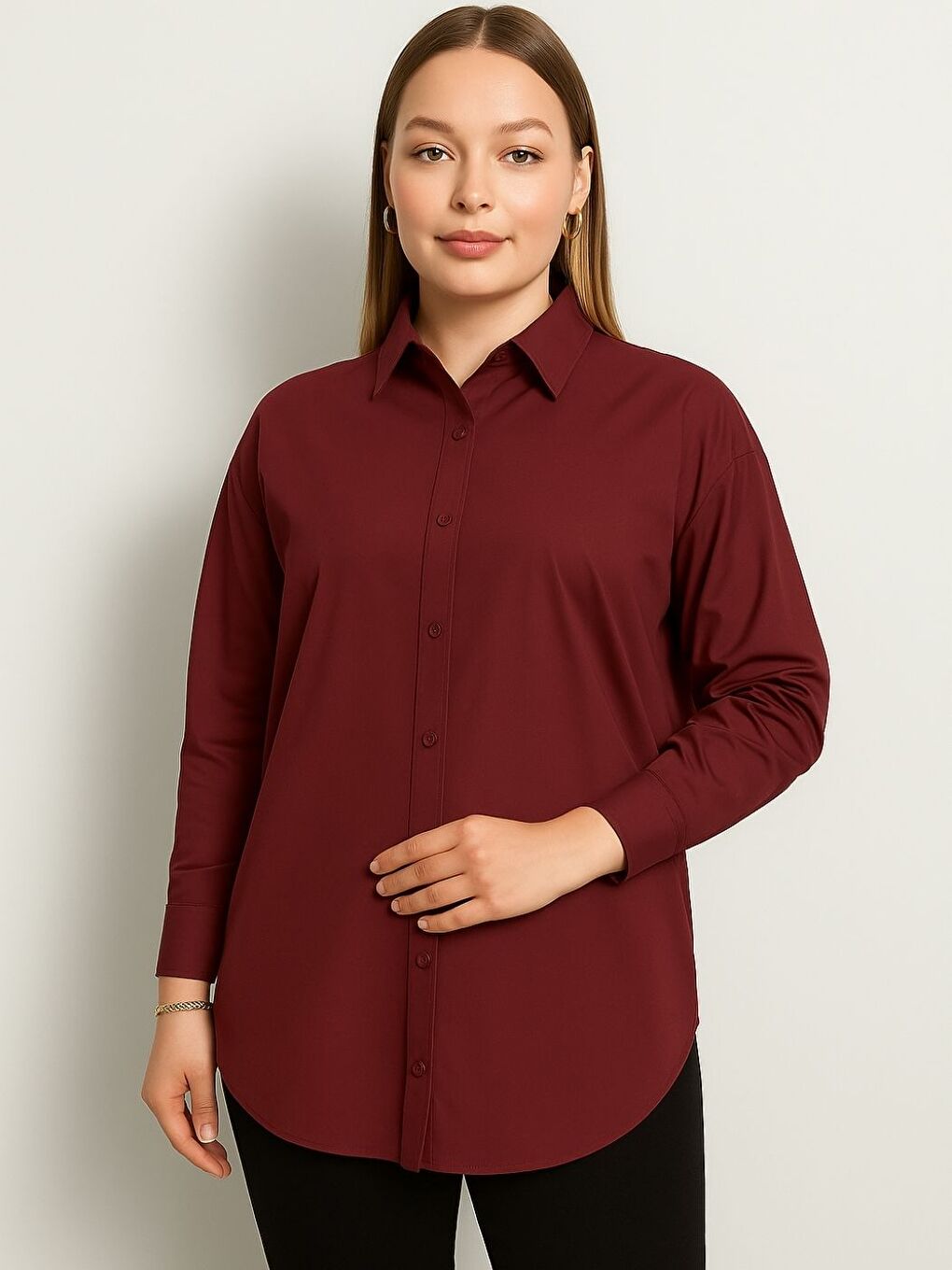 Kadın Bordo Trend Gömlek