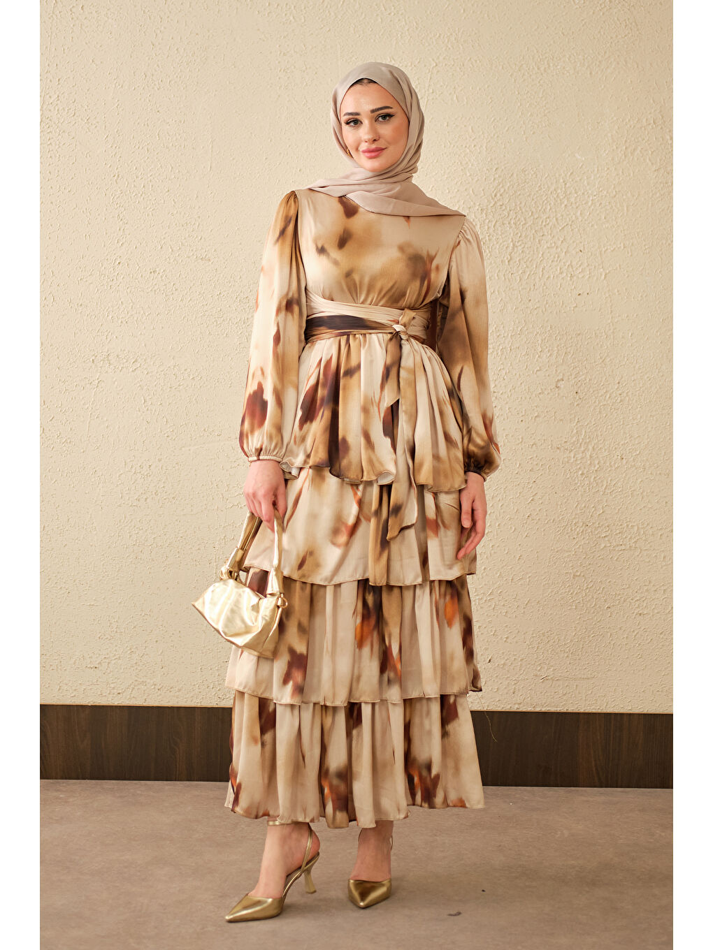 Kadın Etnik Desen Arkadan Bağlamalı Elbise Yağ Yeşil