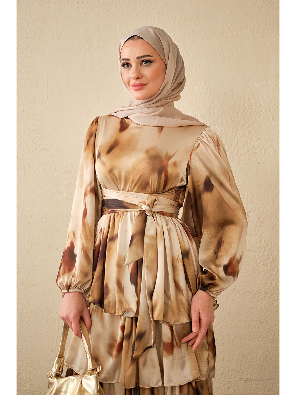 Kadın Etnik Desen Arkadan Bağlamalı Elbise Yağ Yeşil-2