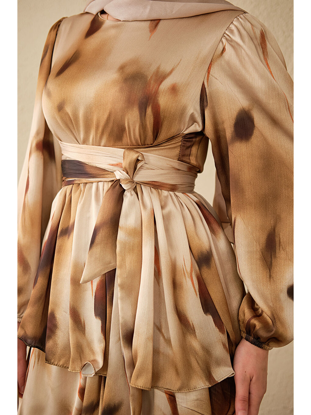 Kadın Etnik Desen Arkadan Bağlamalı Elbise Yağ Yeşil-3