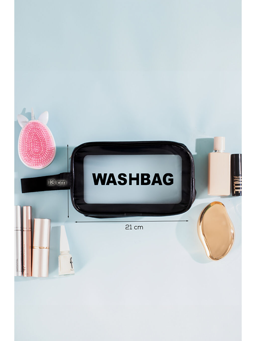 3140 2li Şeffaf Seyahat ve Makyaj Çantası Su Geçirmez Organizer Washbag 21x13cm-3