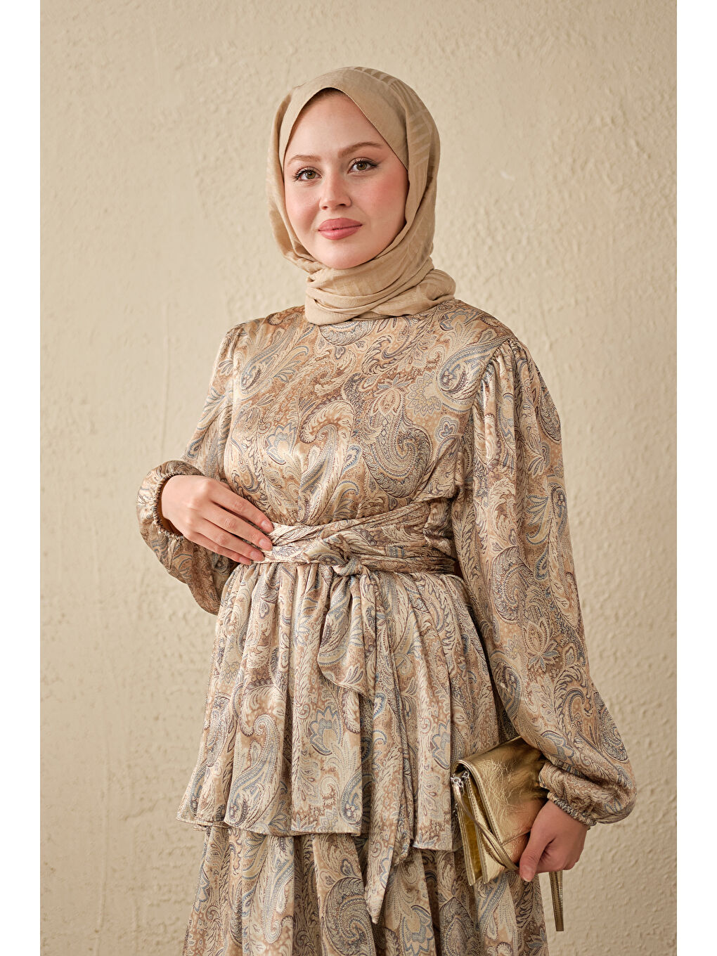 Kadın Etnik Desen Arkadan Bağlamalı Elbise Yeşil-1