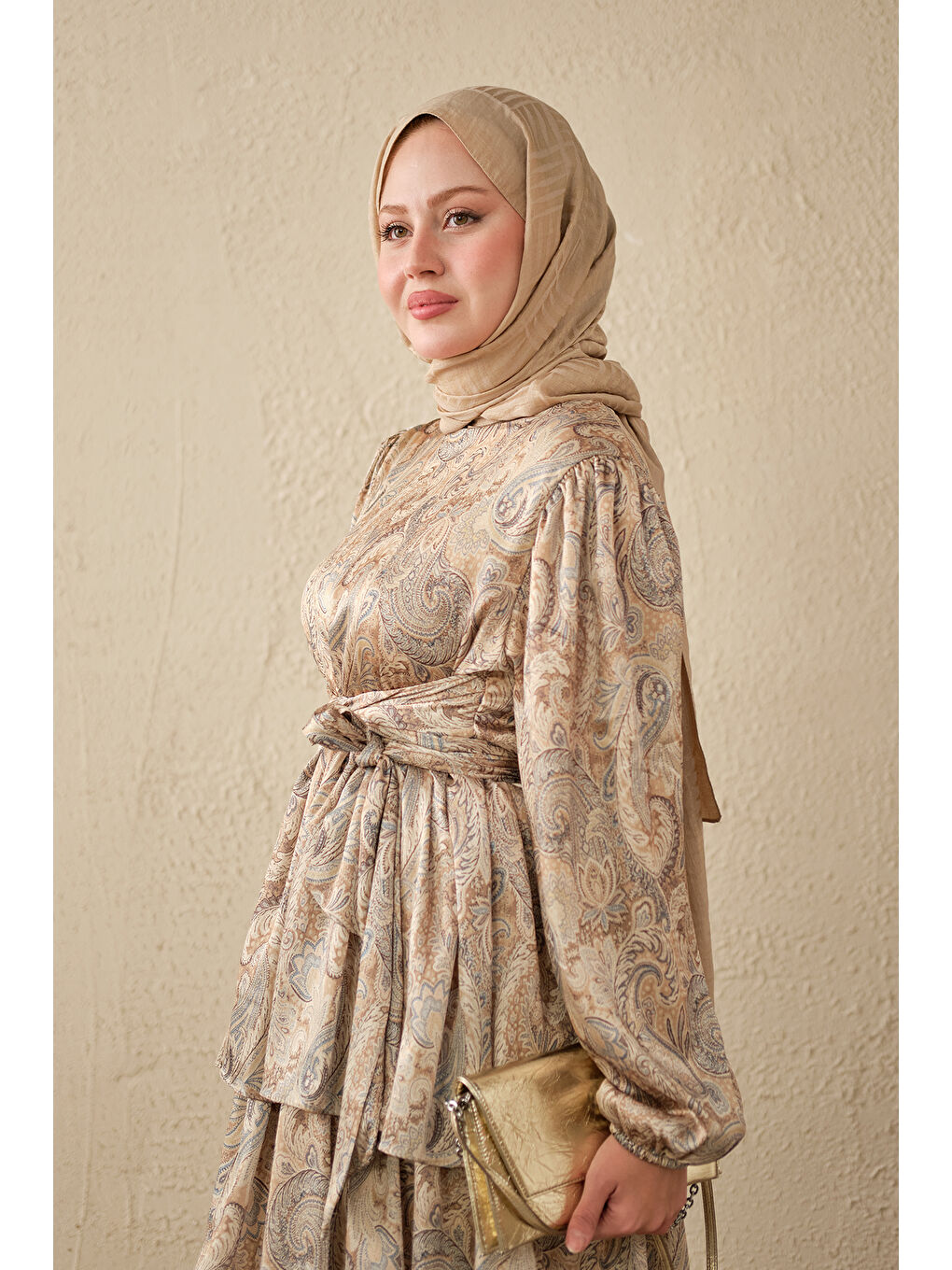 Kadın Etnik Desen Arkadan Bağlamalı Elbise Yeşil-3