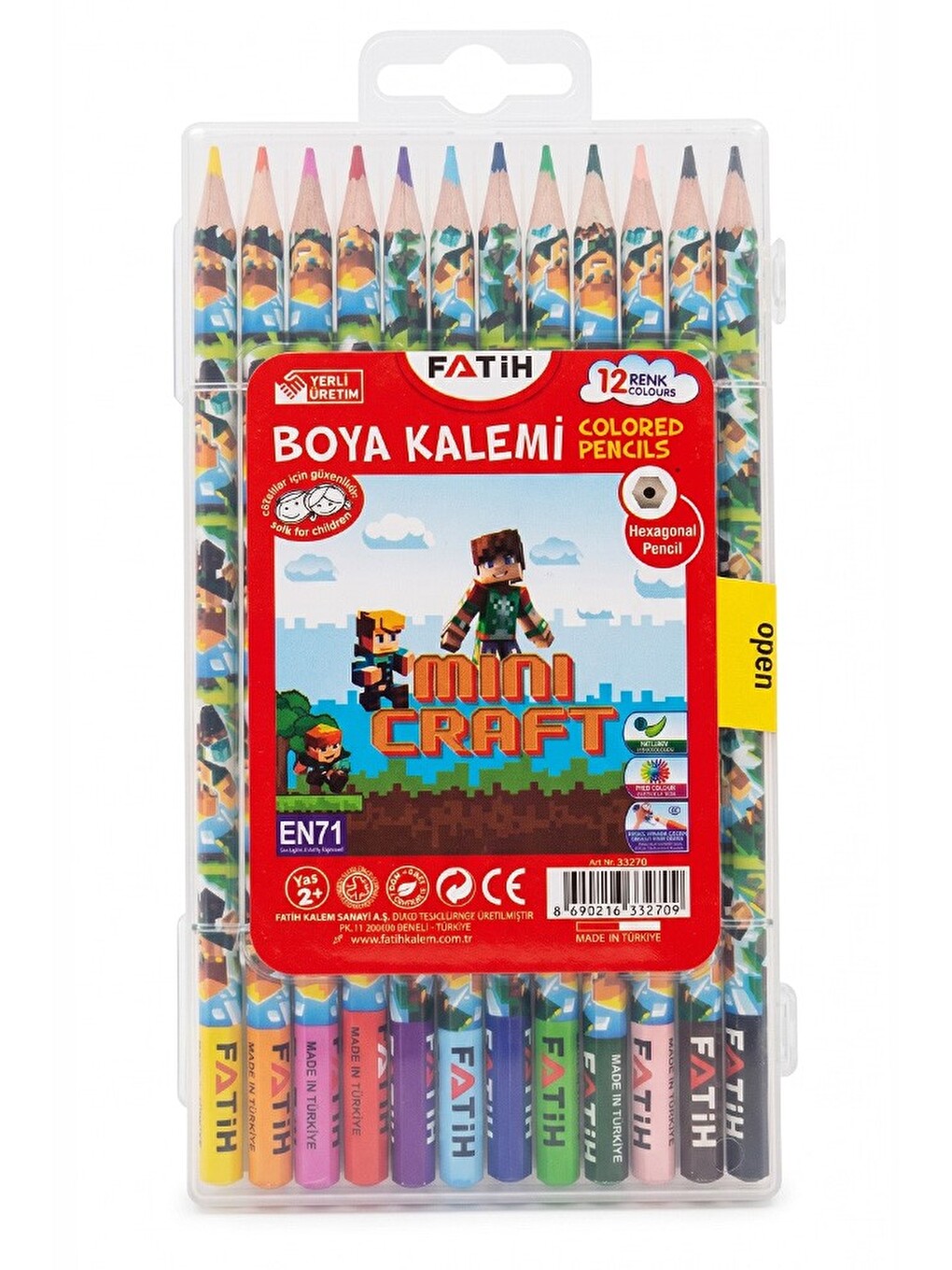 12 Li Kuru Boya Kalemi Plastik Kutu 1 Paket Fatih Mini Craft Figürlü 12 Renk Kuruboya Tam Boy Renkli