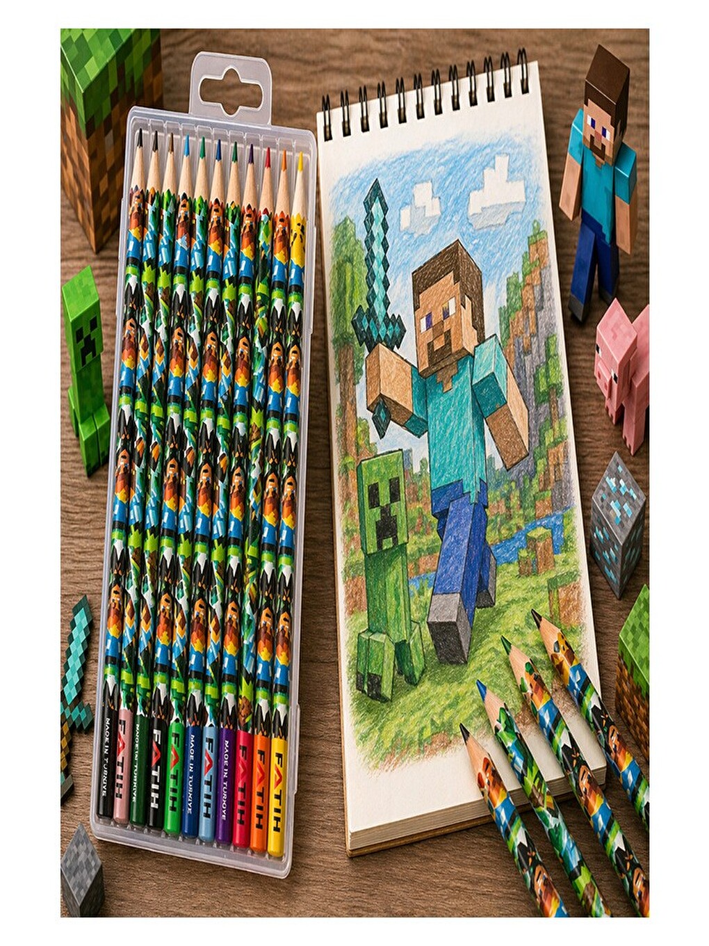 12 Li Kuru Boya Kalemi Plastik Kutu 1 Paket Fatih Mini Craft Figürlü 12 Renk Kuruboya Tam Boy Renkli-2