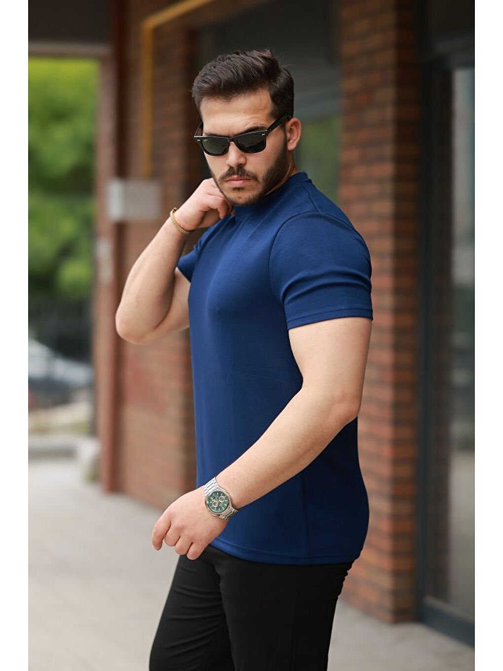 Lacivert Erkek Basic Kısa Kollu Tişört-1