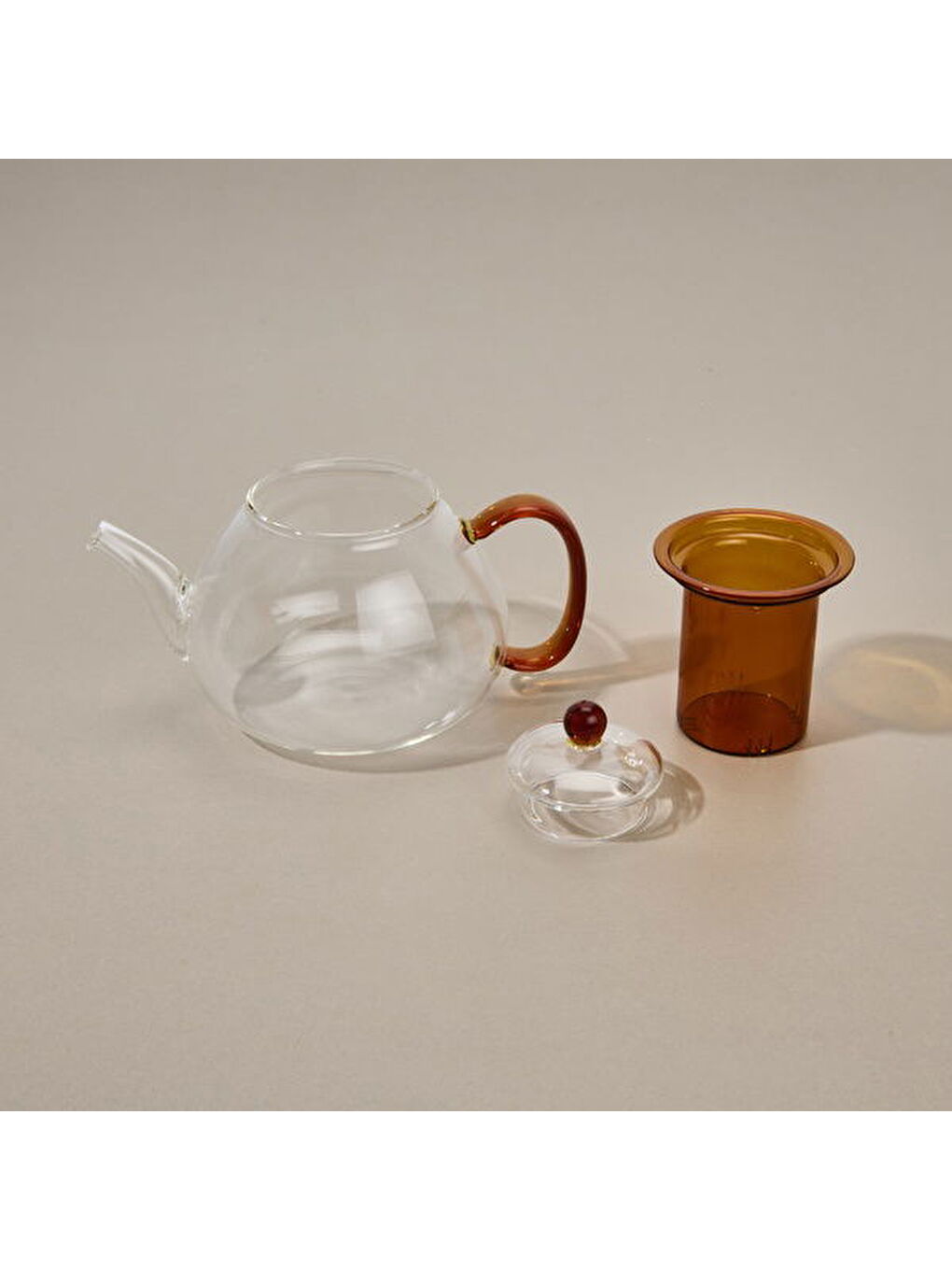 Borosilikat Cam Bitki Çayı Demliği - Şeffaf / Turuncu - 900 ml-3