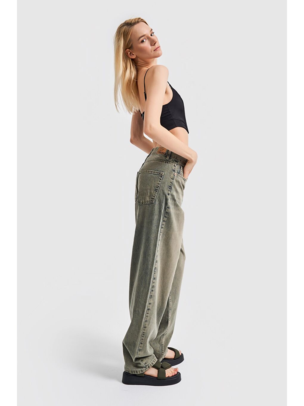 Yeşil Kadın S Tint Jean Rengi Skater Fit Özel Yıkama Denim-1