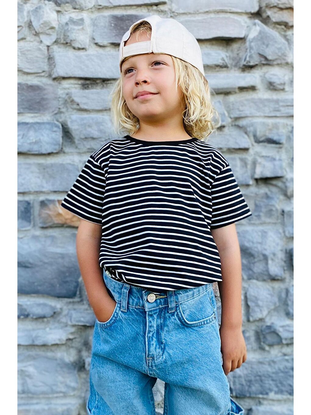 Erkek Çocuk Tişört Çizgili Siyah (3-7 Yaş)-1