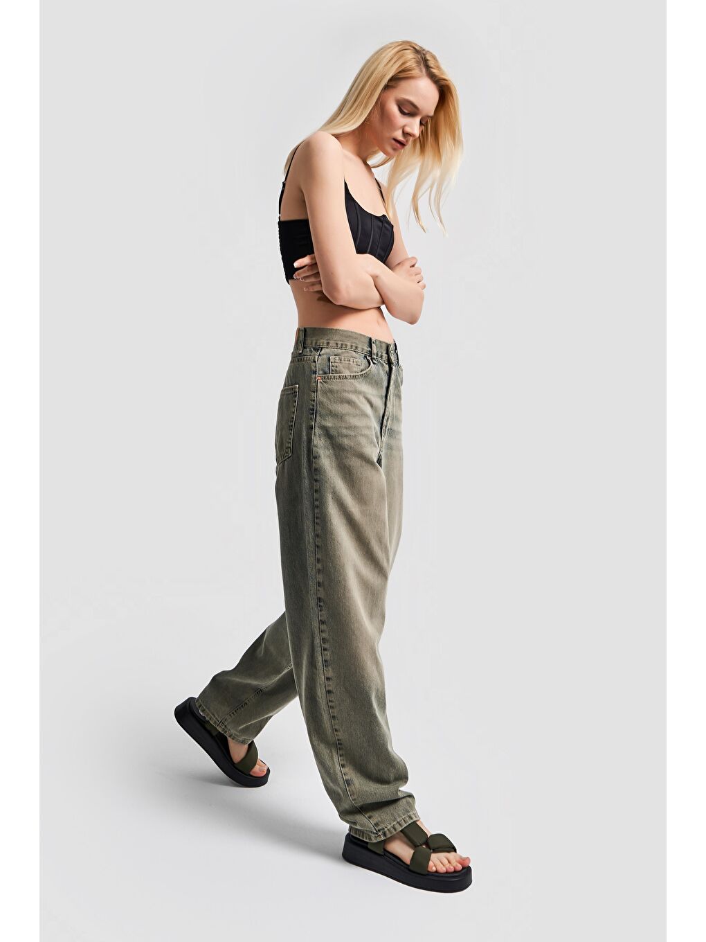 Yeşil Kadın S Tint Jean Rengi Skater Fit Özel Yıkama Denim-2