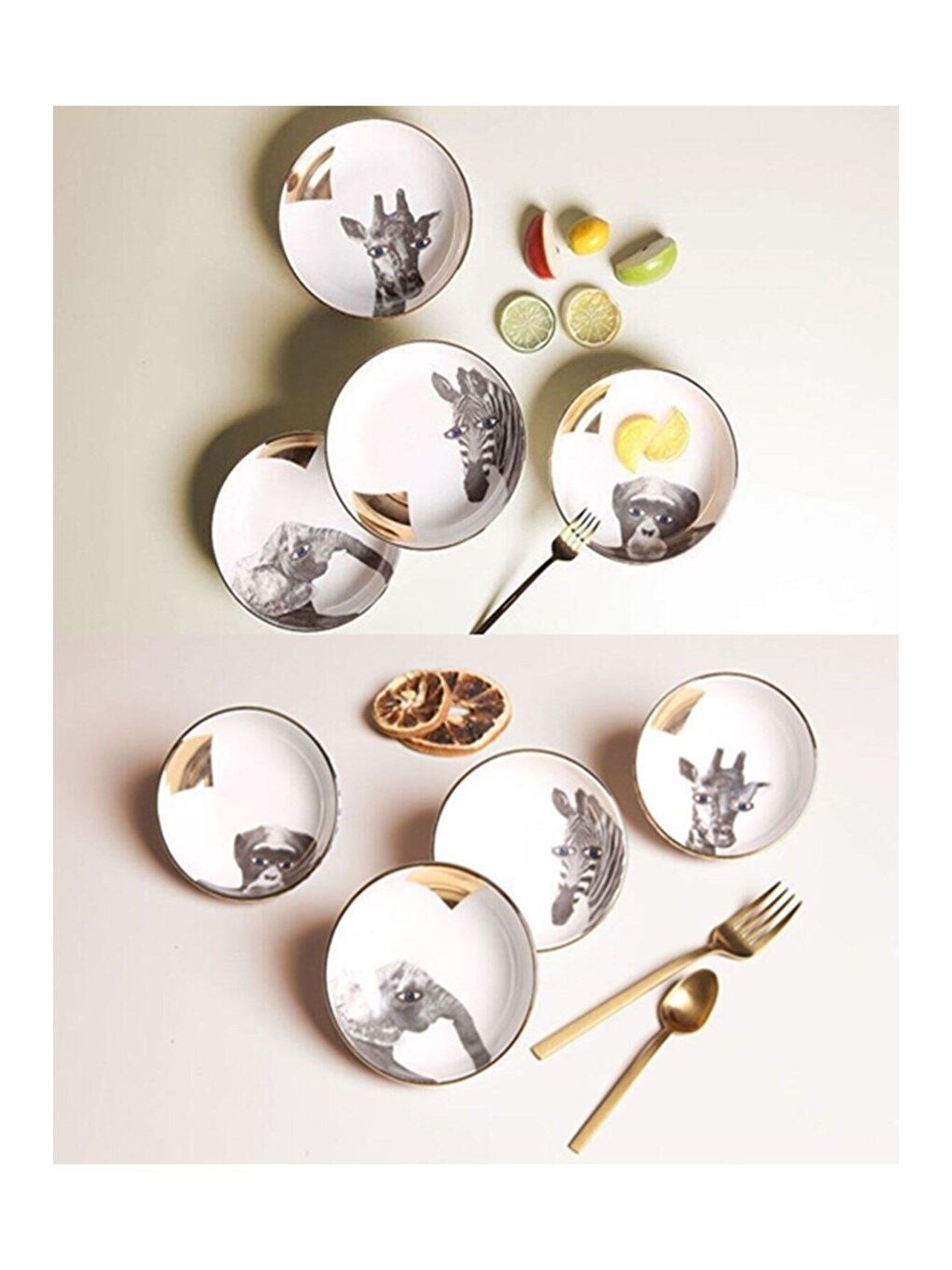 Beyaz Wild Life 17cm ve 10cm Mini Kase Takımı 4 Kişilik