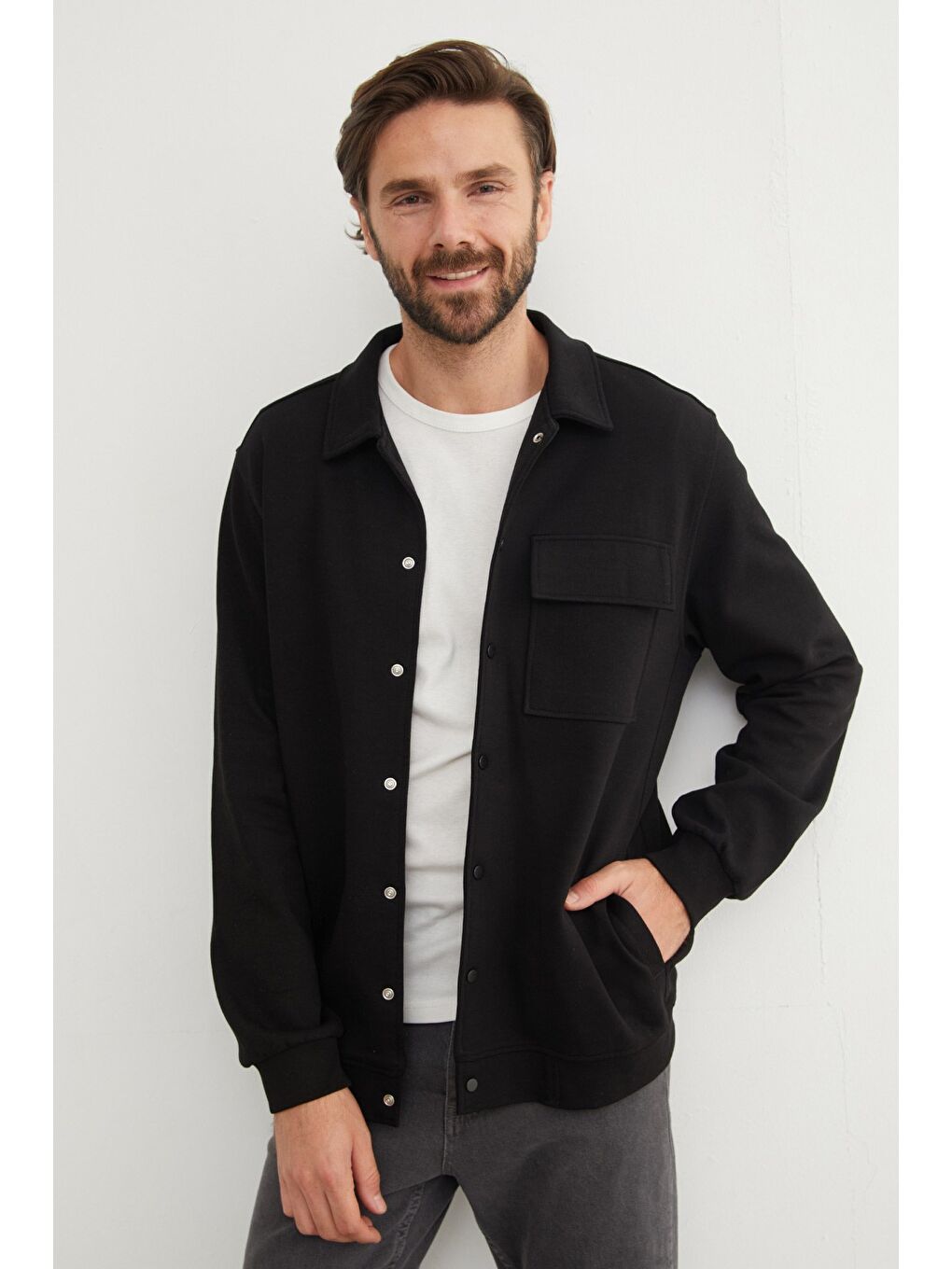 Siyah Çıt Çıtlı Cepli Polo Yaka Ceket-2