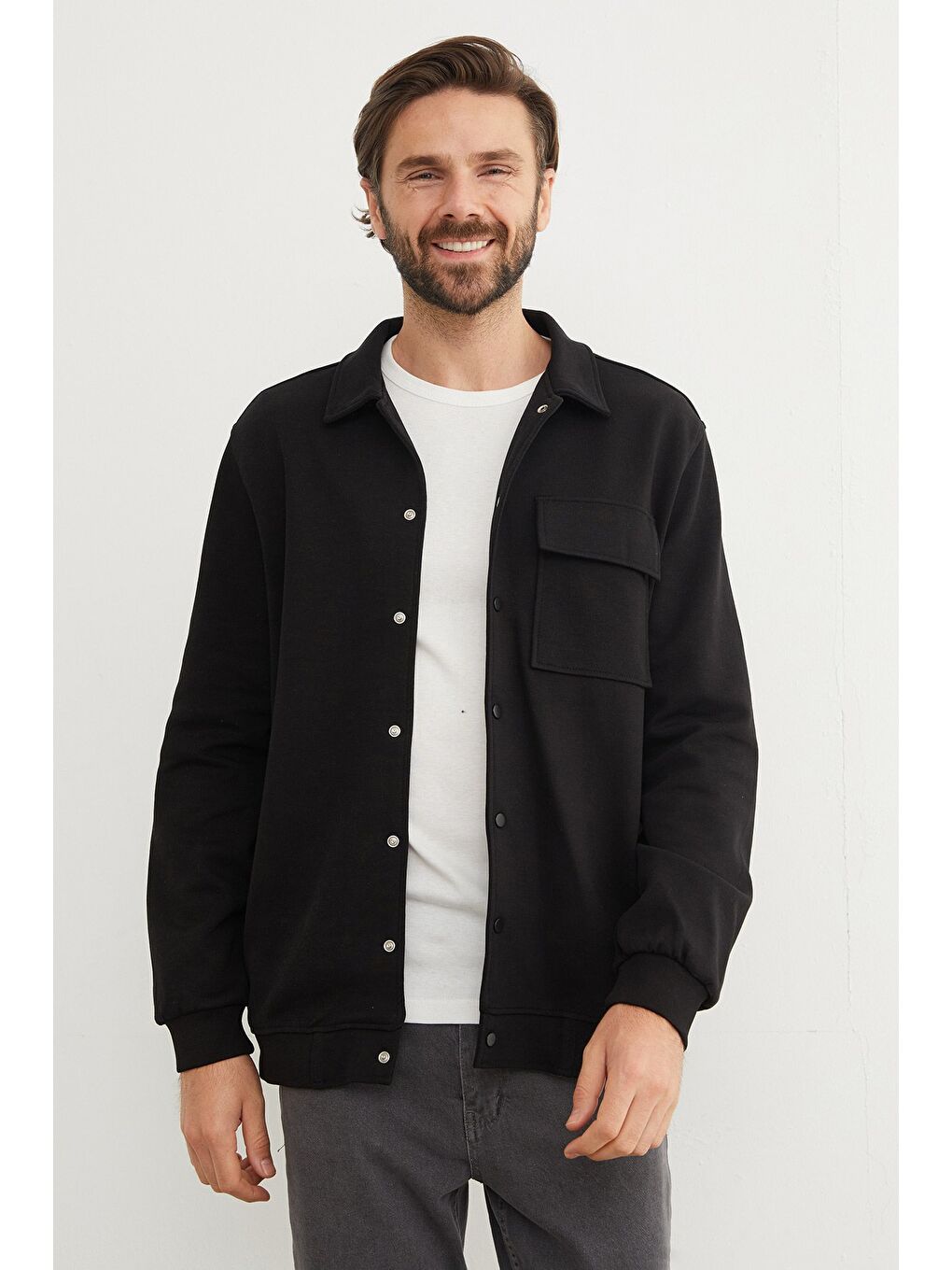 Siyah Çıt Çıtlı Cepli Polo Yaka Ceket-3