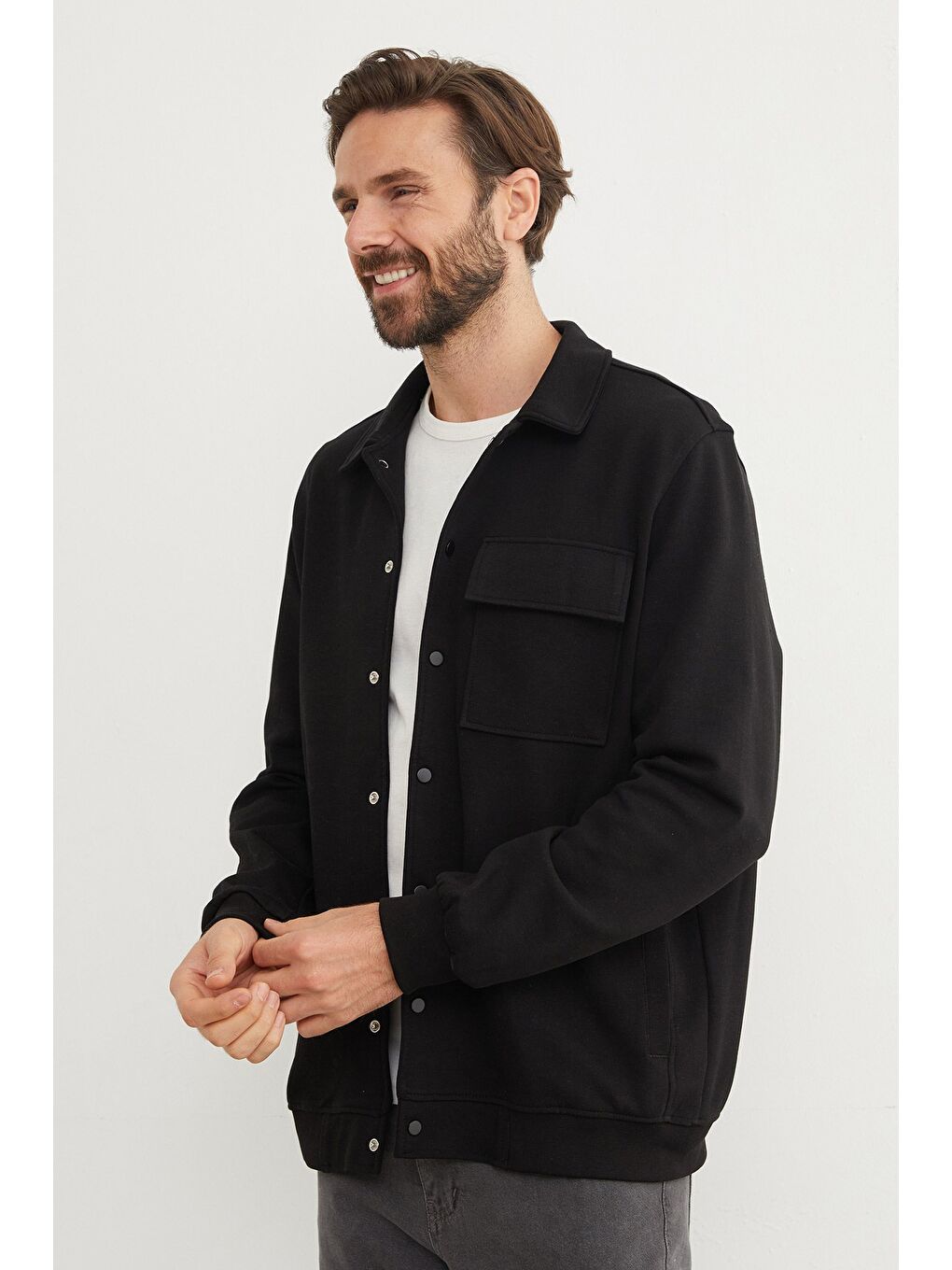 Siyah Çıt Çıtlı Cepli Polo Yaka Ceket-4