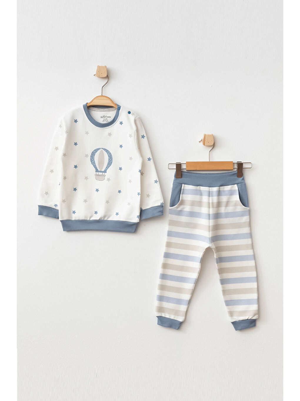 İndigo Erkek Bebek Yıldız Balon Desenli Sweatshirt Pantolon 2 'li Alt Üst Bebek Takımı 3 Ay- 36 Ay