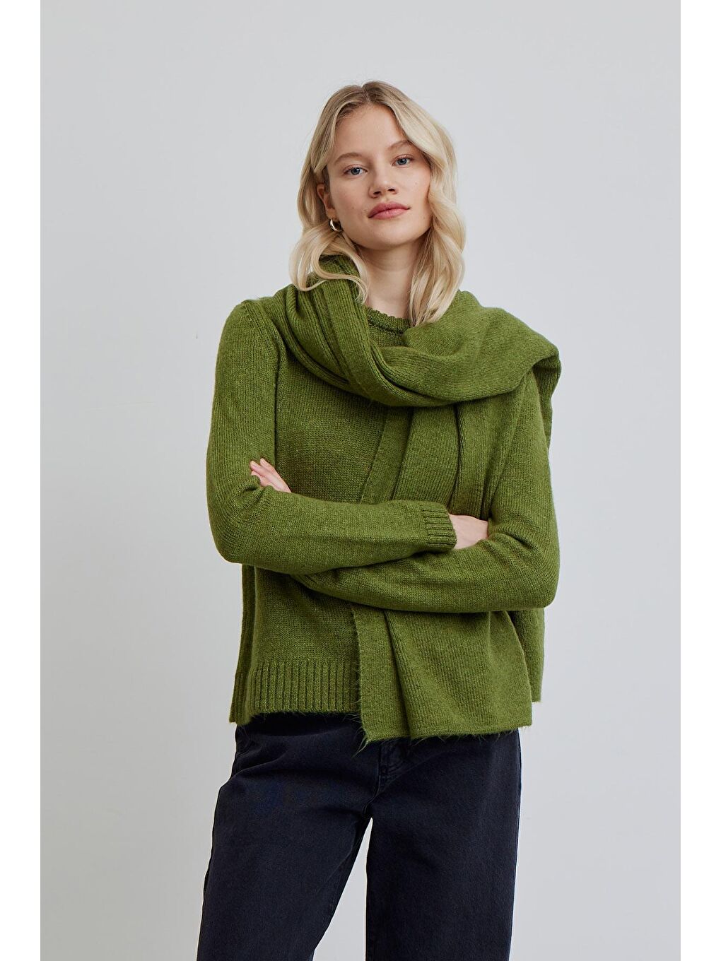 Bisiklet Yaka Fit Triko Kazak Yeşil