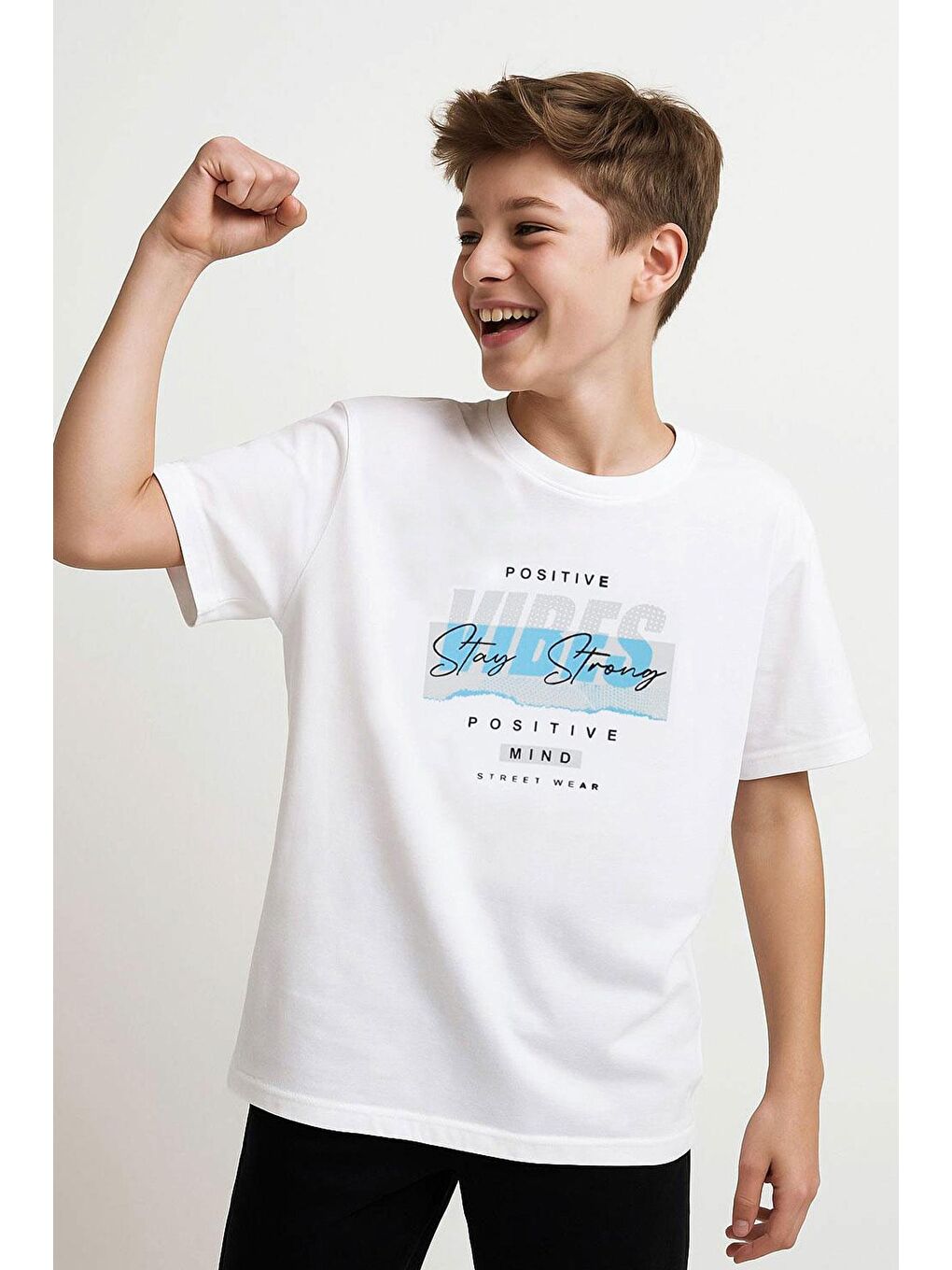Erkek Çocuk Tişört Motivasyon Temalı & Sırt Kısmı Yazı Baskı Detaylı Beyaz (9-16 Yaş)