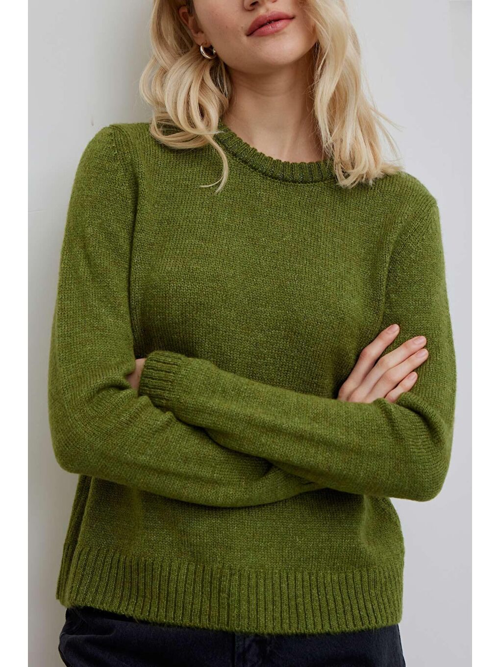 Bisiklet Yaka Fit Triko Kazak Yeşil-1