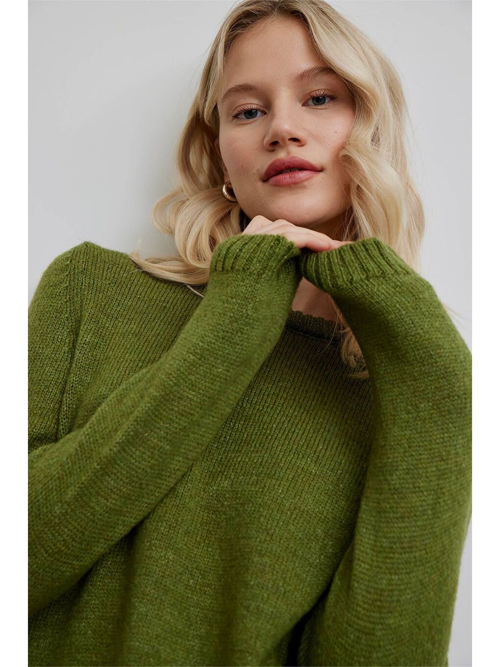 Bisiklet Yaka Fit Triko Kazak Yeşil-2