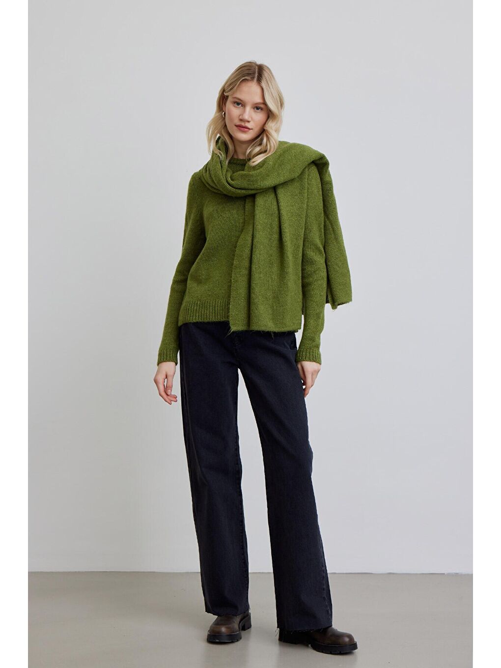 Bisiklet Yaka Fit Triko Kazak Yeşil-3