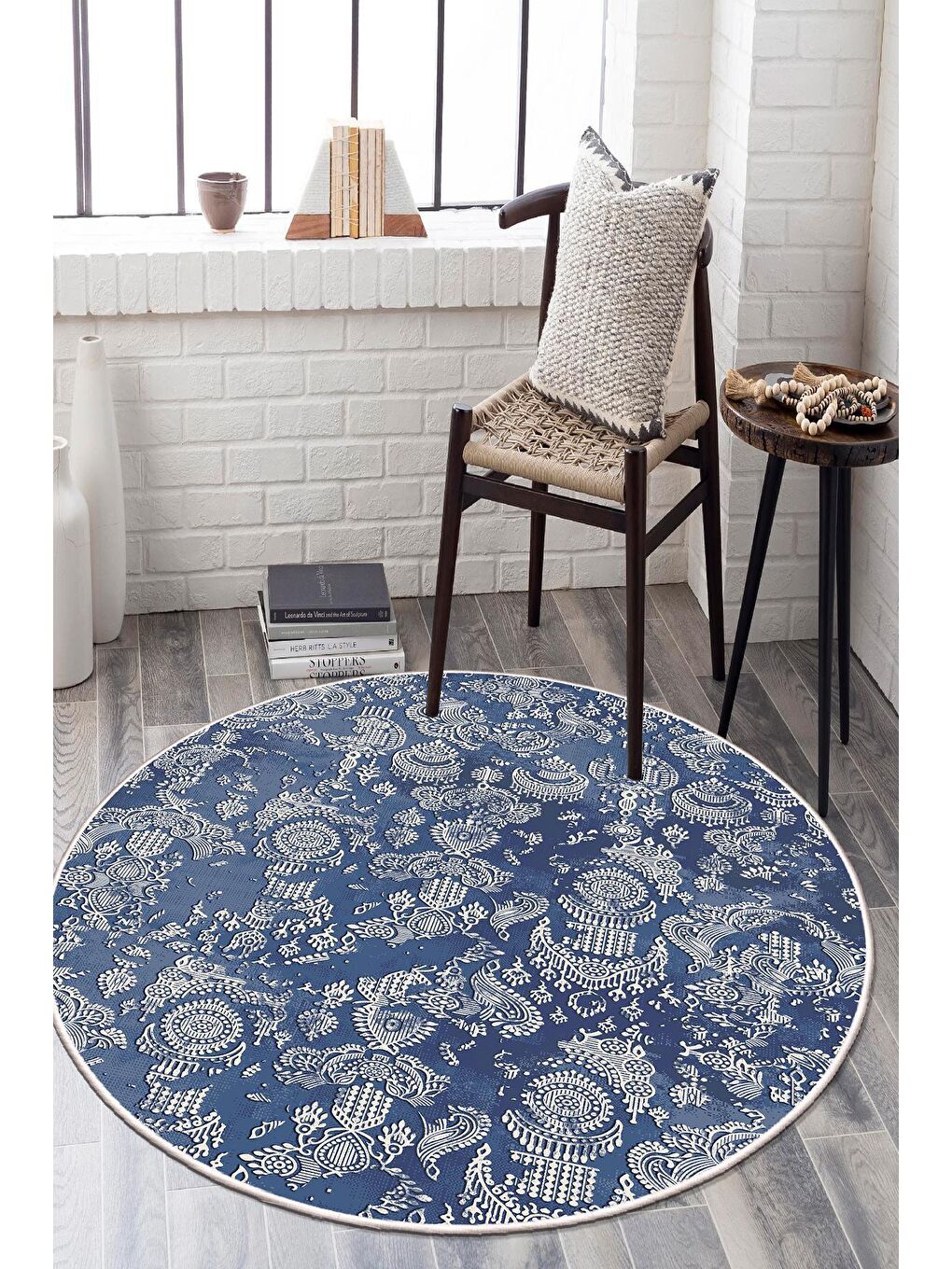 Lacivert Pamuk Taban, Yıkanabilir, Kaydırmaz Taban, Modern Halı  100 x 100 cm-1