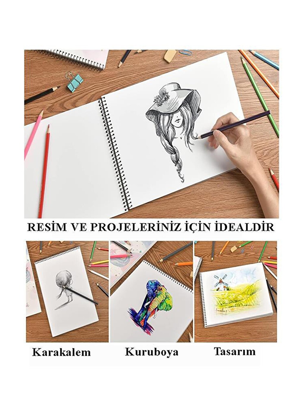 12 Renk Adel Kuru Boya 35x50 Cm Telli Spralli Resim Defteri Hamur Silgi Kalemtraş 15 Yaprak Resim De-2