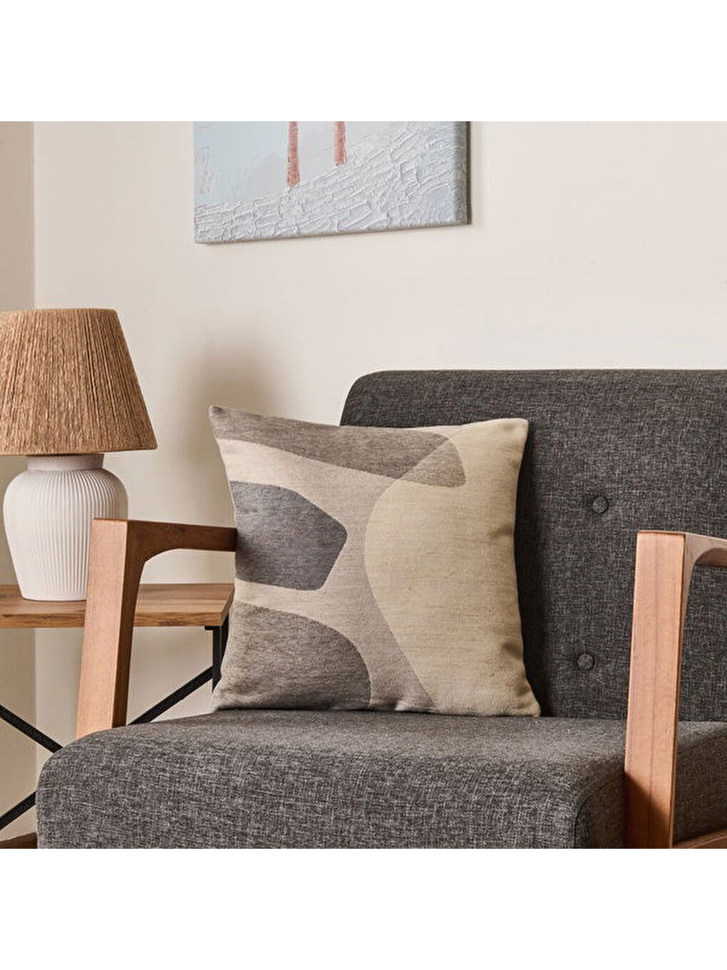 Soft Zarmine Kırlent - Ekru / Gri - 40x40 cm