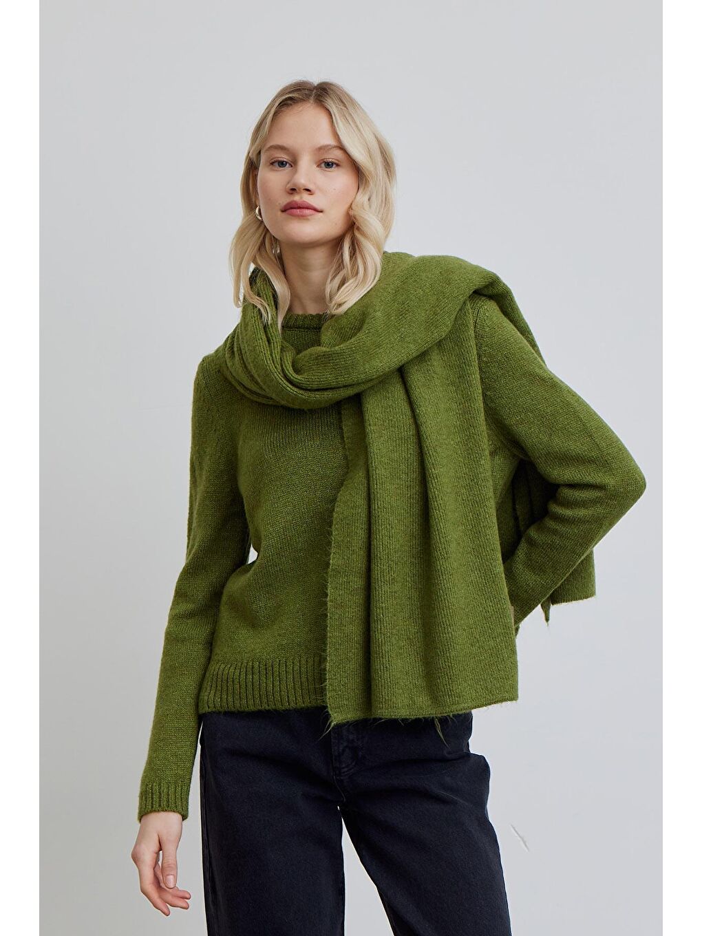 Bisiklet Yaka Fit Triko Kazak Yeşil-4