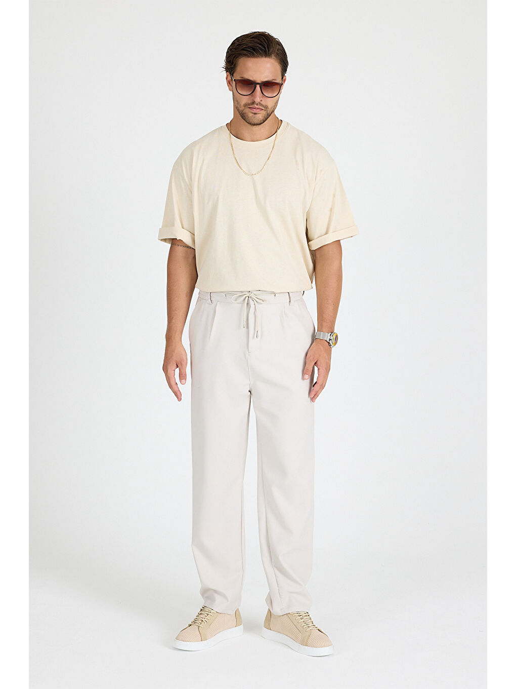 Ekru Erkek Krem Baggy Pantolon