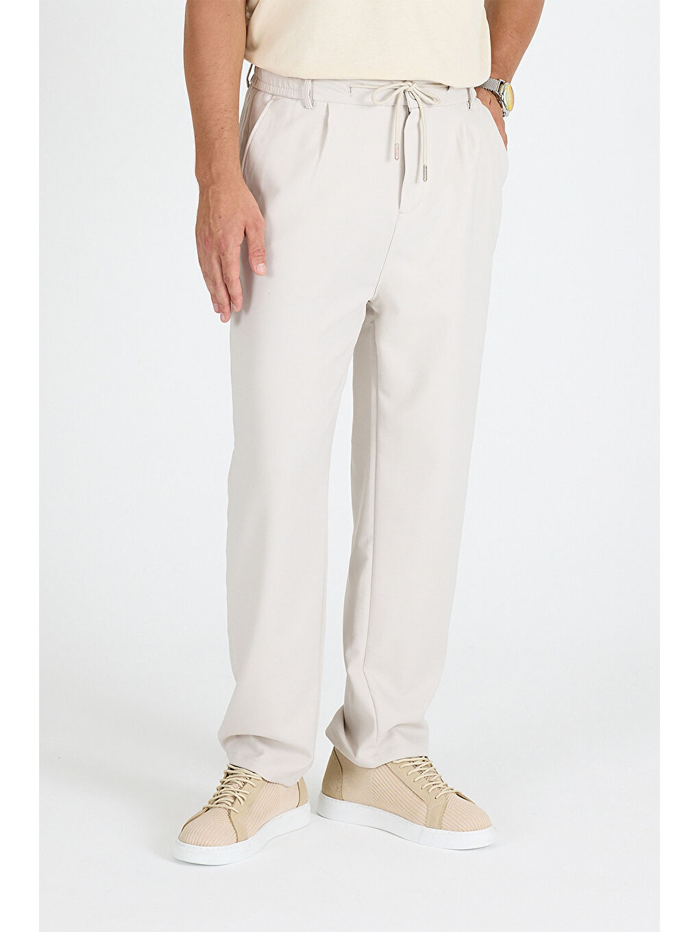 Ekru Erkek Krem Baggy Pantolon-4