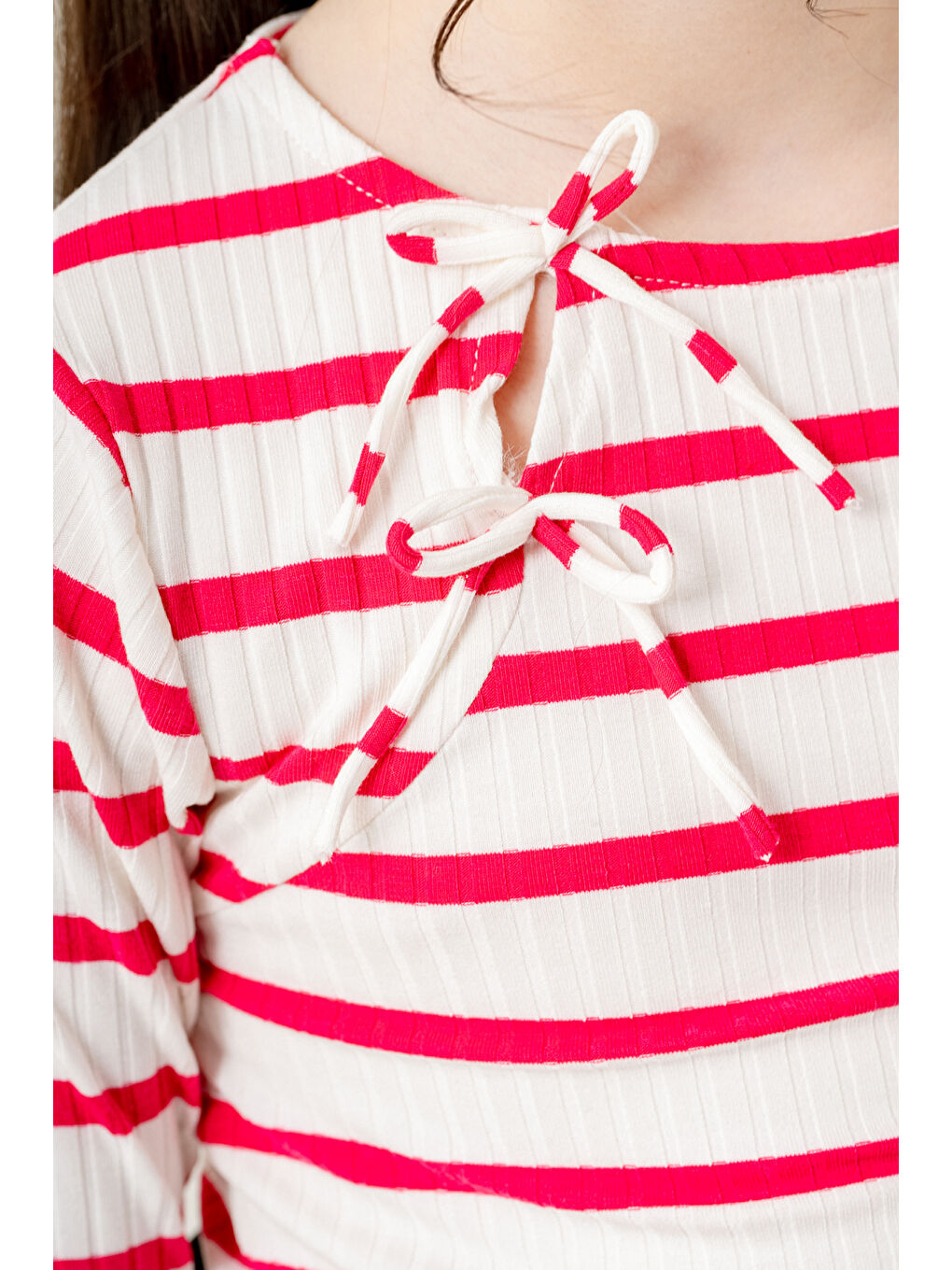 Çizgili Badili Deri Şortlu Kız Çocuk Takım 5-9 Yaş Fuşya 3775-4-1