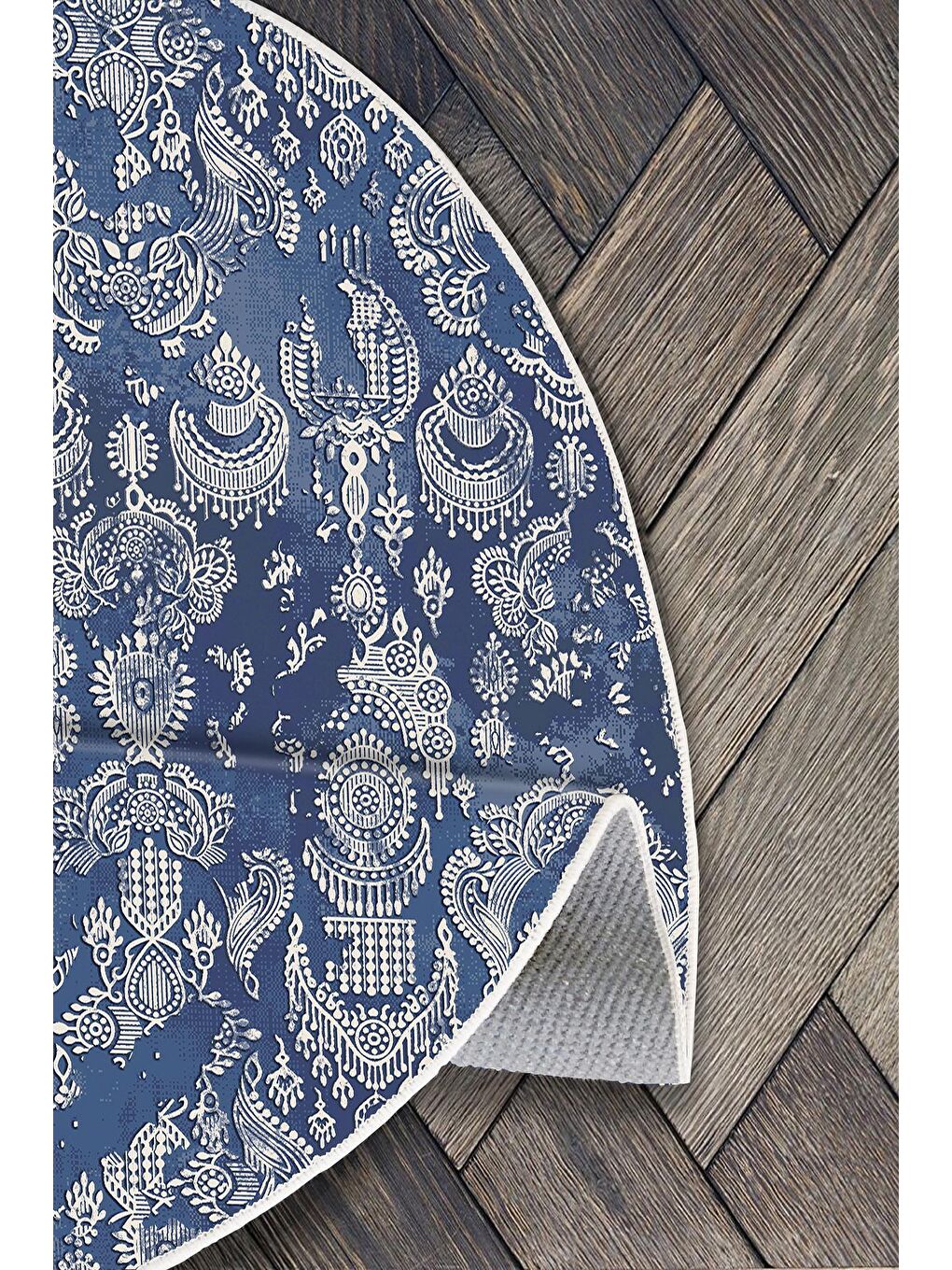 Lacivert Pamuk Taban, Yıkanabilir, Kaydırmaz Taban, Modern Halı  100 x 100 cm-2