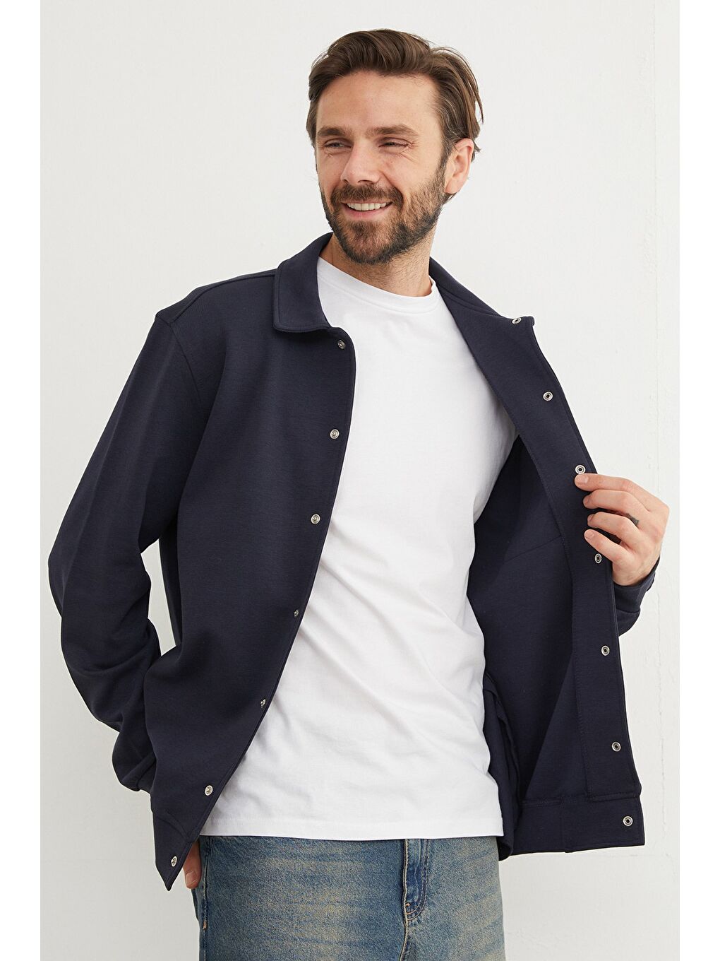 Lacivert Çıt Çıtlı Cepli Polo Yaka Ceket