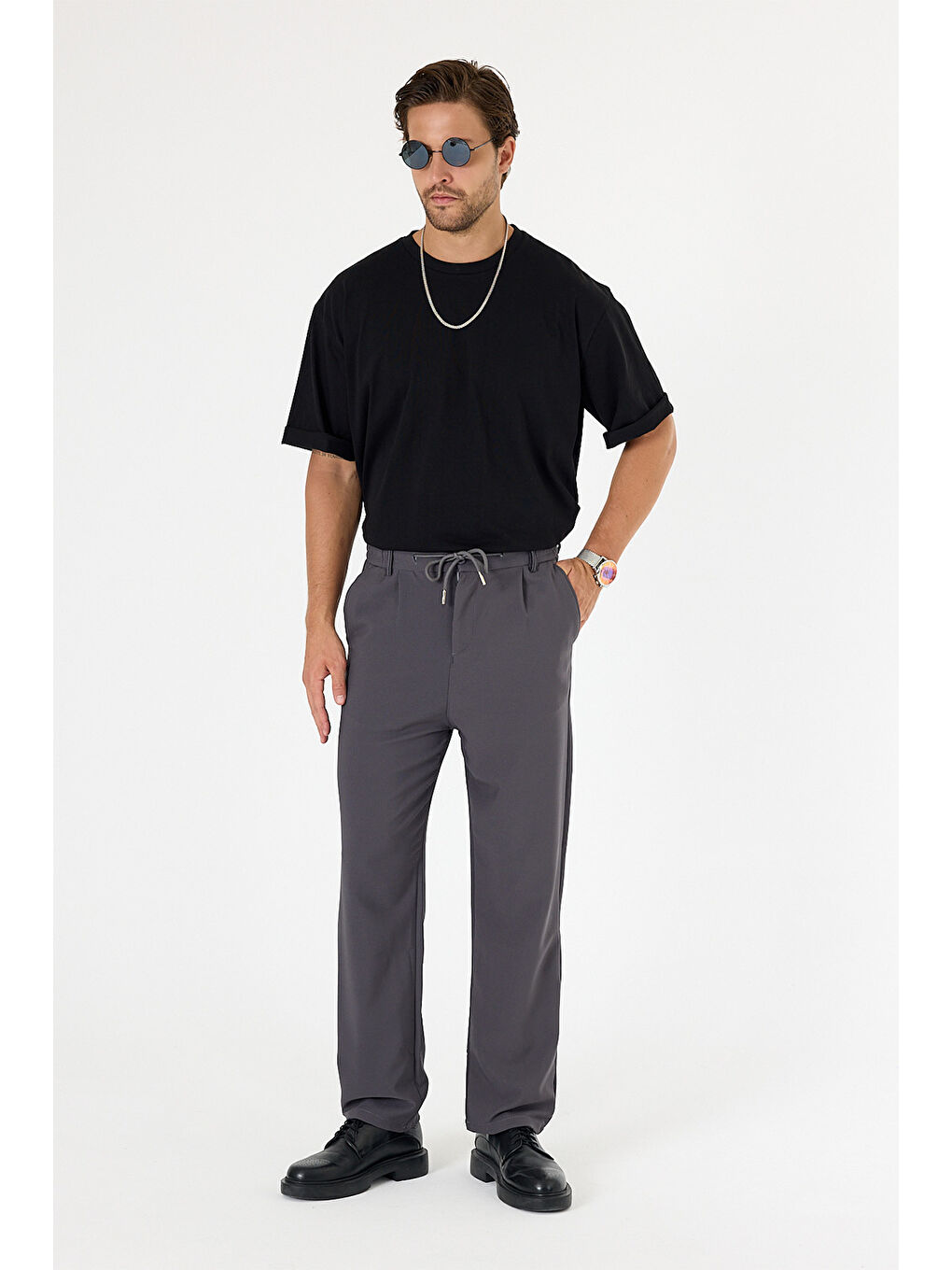 Erkek Antrasit Baggy Pantolon-4