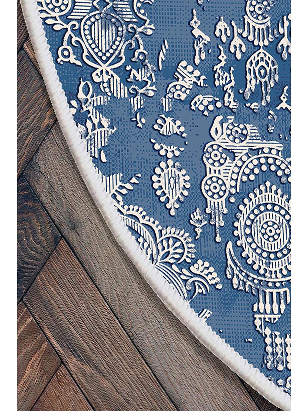 Lacivert Pamuk Taban, Yıkanabilir, Kaydırmaz Taban, Modern Halı  100 x 100 cm-3