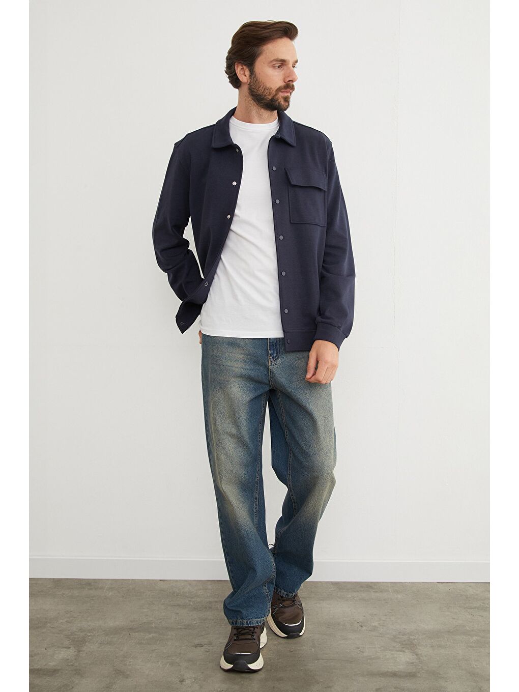 Lacivert Çıt Çıtlı Cepli Polo Yaka Ceket-2