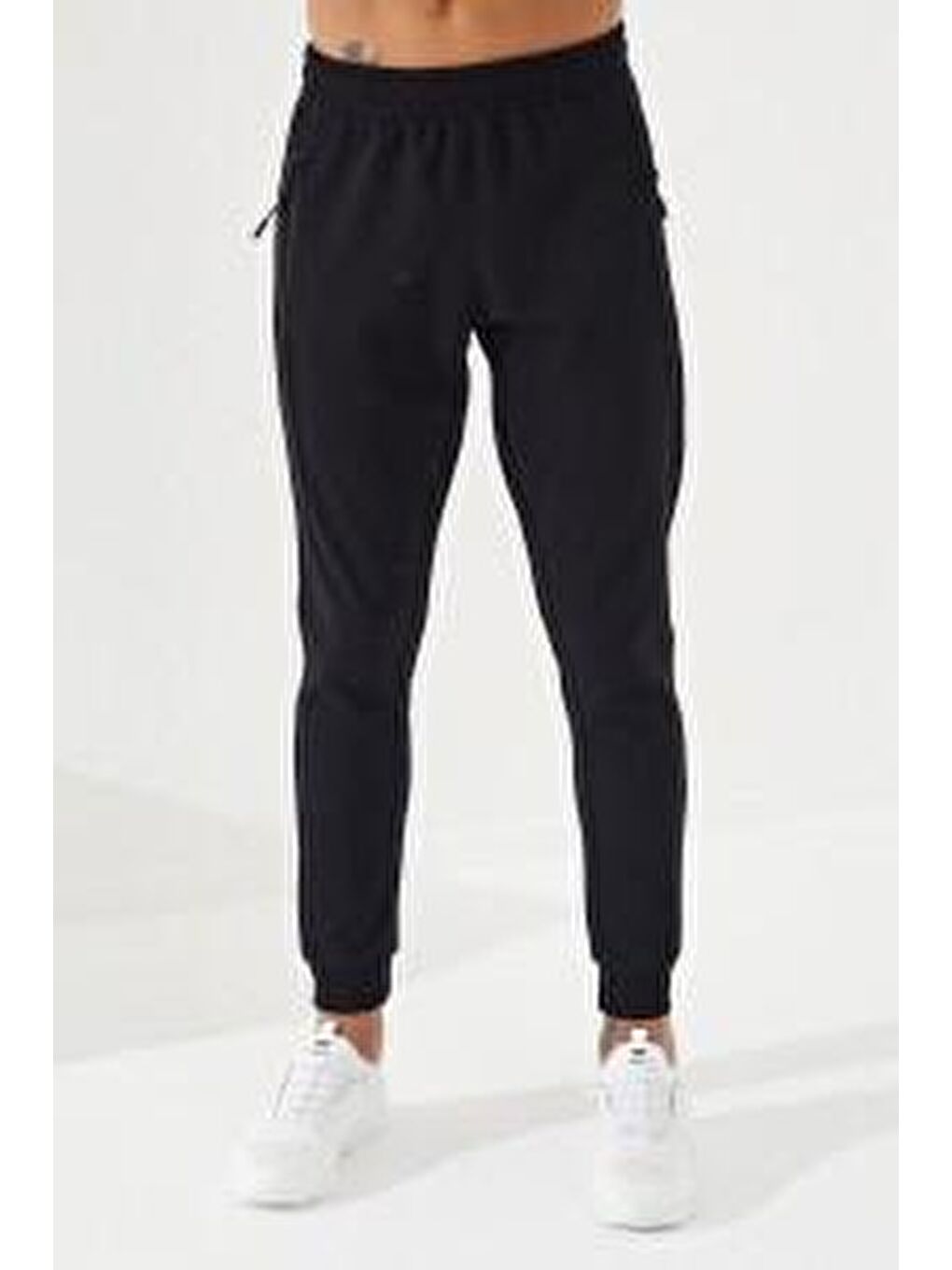 Siyah Erkek Fermuar Cepli Yazı Nakışlı Dar Kalıp  Jogger Eşofman Alt - 84806