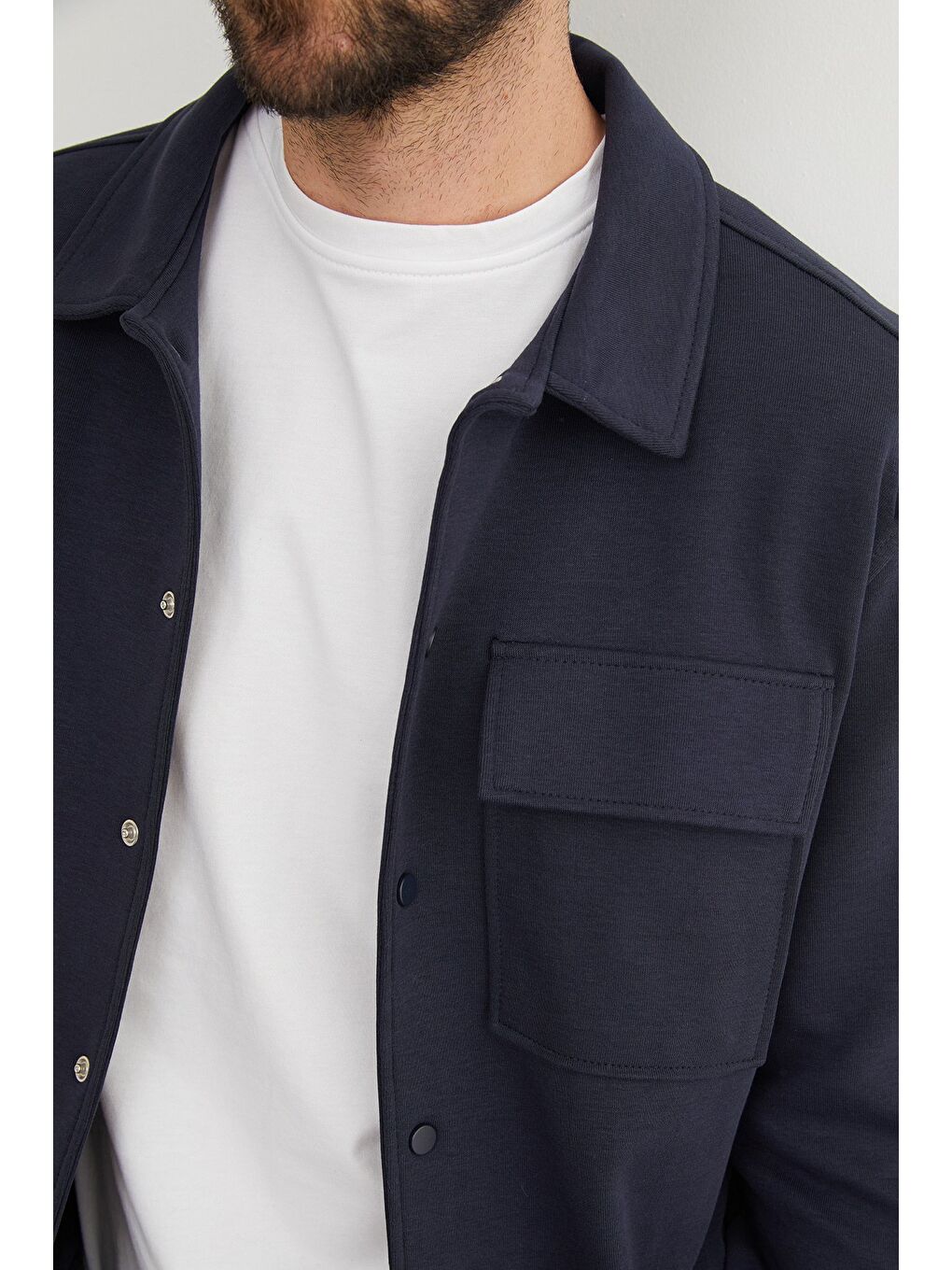 Lacivert Çıt Çıtlı Cepli Polo Yaka Ceket-3