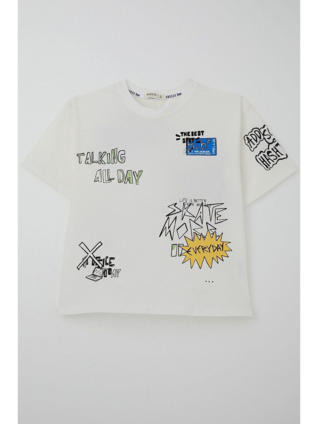 Erkek Çocuk Tişört Teknoloji Temalı Yazı Baskılı Ekru (8-10 Yaş)-4