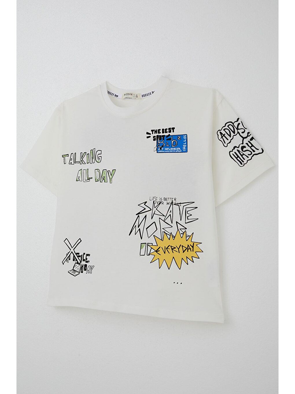 Erkek Çocuk Tişört Teknoloji Temalı Yazı Baskılı Ekru (8-10 Yaş)-6