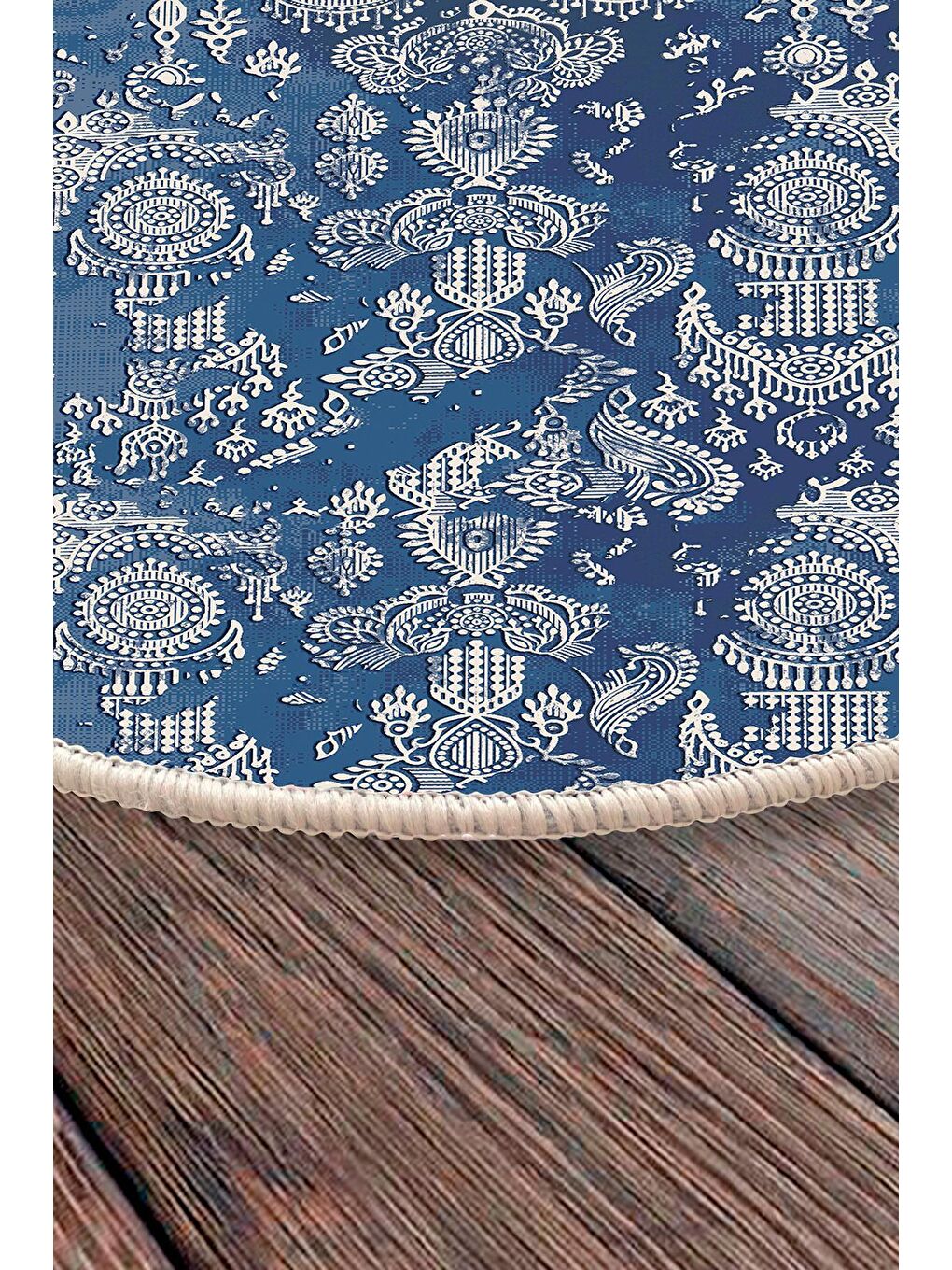 Lacivert Pamuk Taban, Yıkanabilir, Kaydırmaz Taban, Modern Halı  100 x 100 cm-4