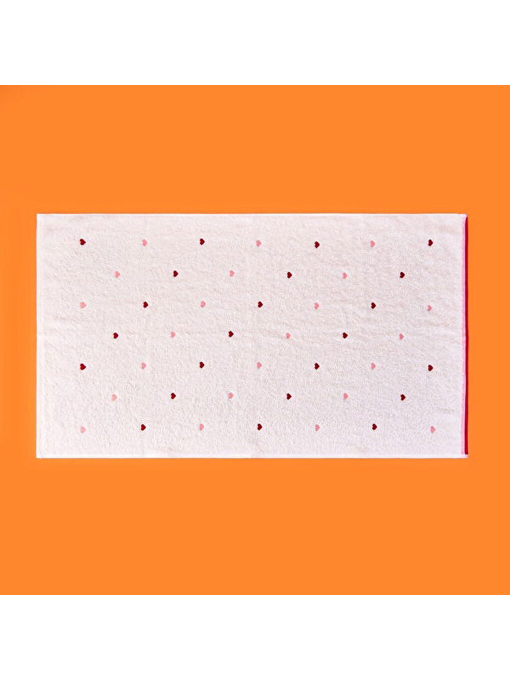 Lila Soft Kalp Nakışlı Yüz Havlusu - Ekru / Kırmızı - 50x90 cm-3