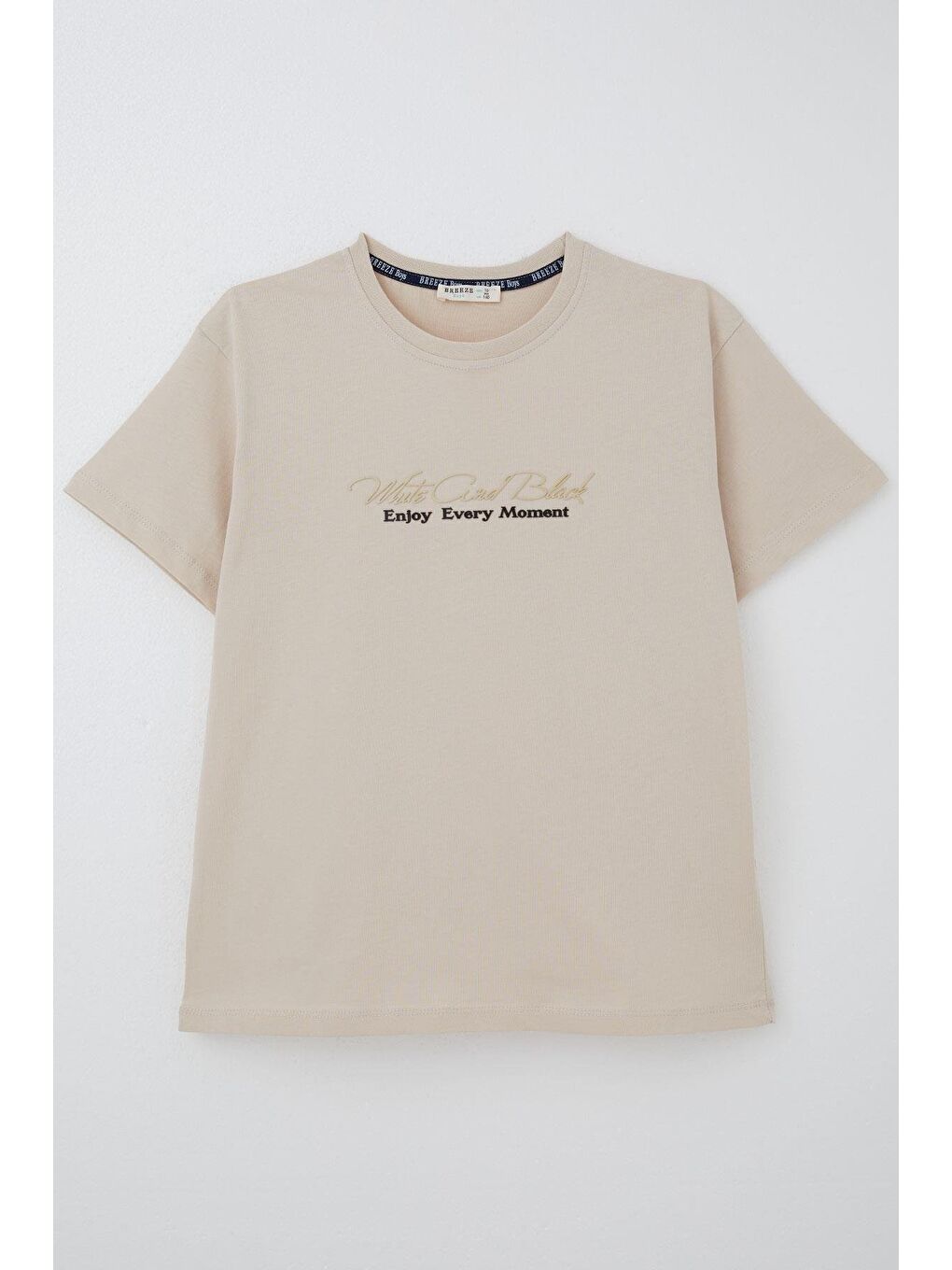 Erkek Çocuk Tişört Kabartma Yazı Baskılı Bej (9-14 Yaş)