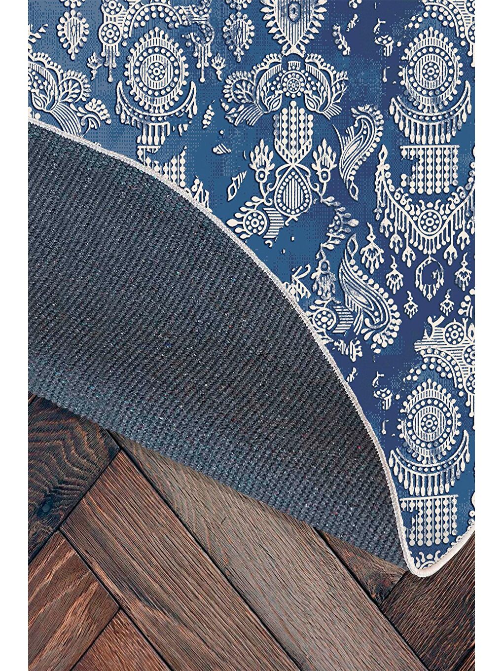 Lacivert Pamuk Taban, Yıkanabilir, Kaydırmaz Taban, Modern Halı  100 x 100 cm-5