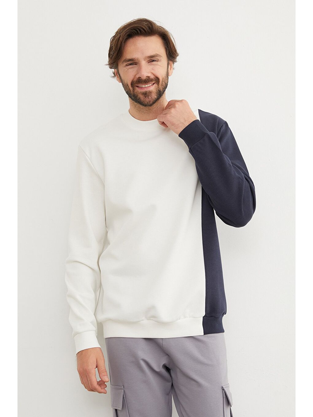 Lacivert Respectıve Yazı Baskılı Renk Bloklu Büyük Beden Sweatshirt-2