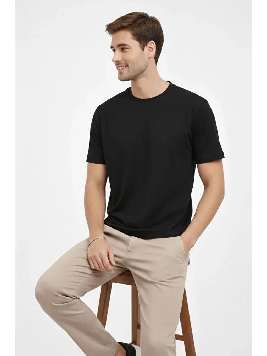 Erkek Bisiklet Yaka Tişört Regular Kalıp Basic Pamuklu Günlük Kullanım T-shirt - Siyah-3